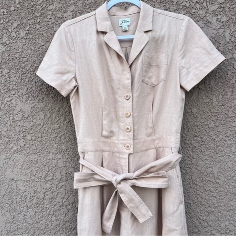 J Crew Linen Blend Wide‎ Leg Jumpsuit Women Neutral Minimalist Quiet Luxury - Picture 5 of 15